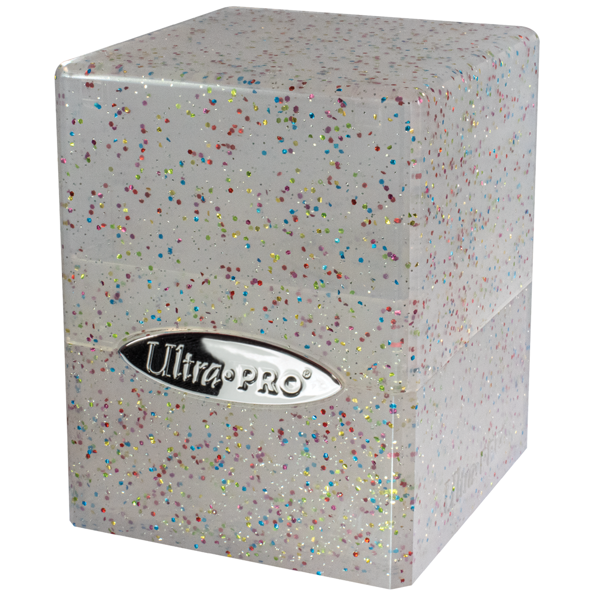 A Glitter Crystal Deck Box. Brand: Ultra PRO, Item: Glitter SATIN® Cube - Crystal