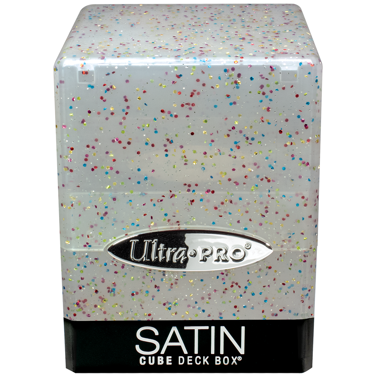 A clear glitter SATIN Cube Deck Box. Brand: Ultra PRO, Item: Glitter SATIN® Cube - Crystal