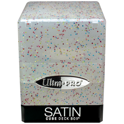 A clear glitter SATIN Cube Deck Box. Brand: Ultra PRO, Item: Glitter SATIN® Cube - Crystal