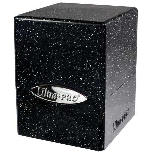 A Black Glitter SATIN Cube Deck Box. Brand: Ultra PRO, Item: Glitter SATIN Cube - Black.