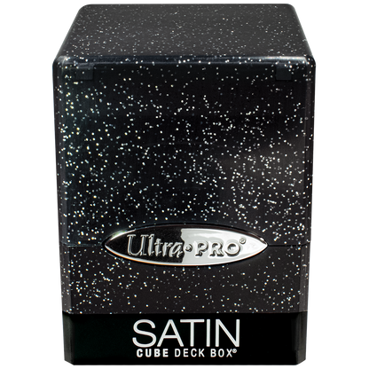 A black glittery Ultra PRO Satin Cube Deck Box.