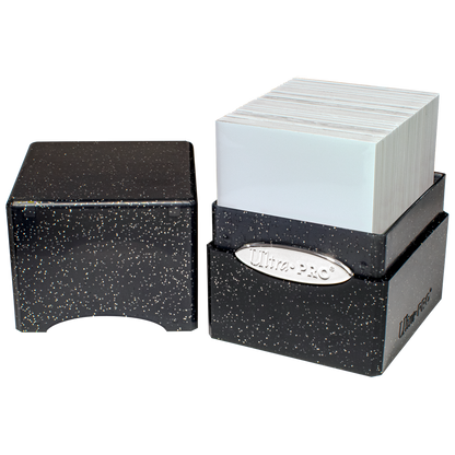 A Black Glitter SATIN Cube Deck Box. Brand: Ultra-Pro, Item: Glitter SATIN Cube - Black