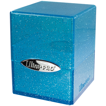 A blue glitter Ultra PRO Satin Cube deck box.