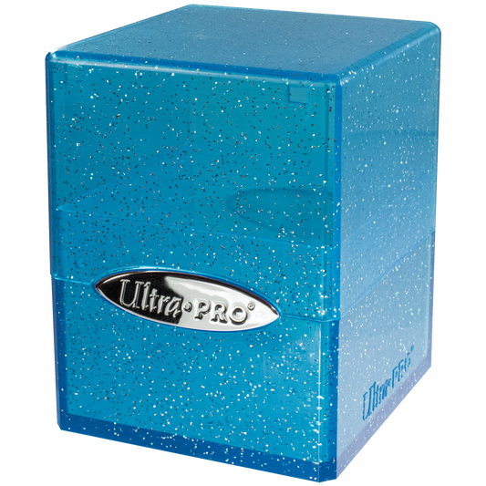 A blue glitter Ultra PRO Satin Cube deck box.