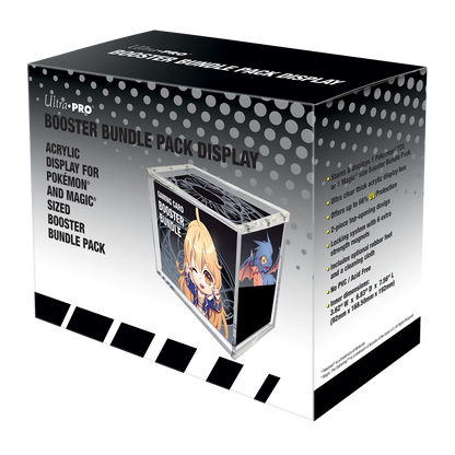 A clear acrylic display box for Pokemon and Magic the Gathering booster bundle packs. Brand: Ultra PRO, Item: Acrylic Display for Booster Bundle Pack
