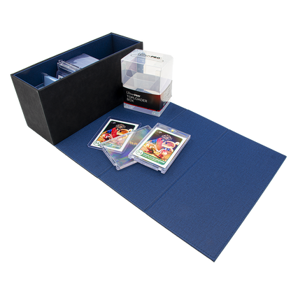 A blue and black All-In-One Breaker Box and Mat Combo. Brand: Ultra-Pro, Item: Toploader Box and Playmat.
