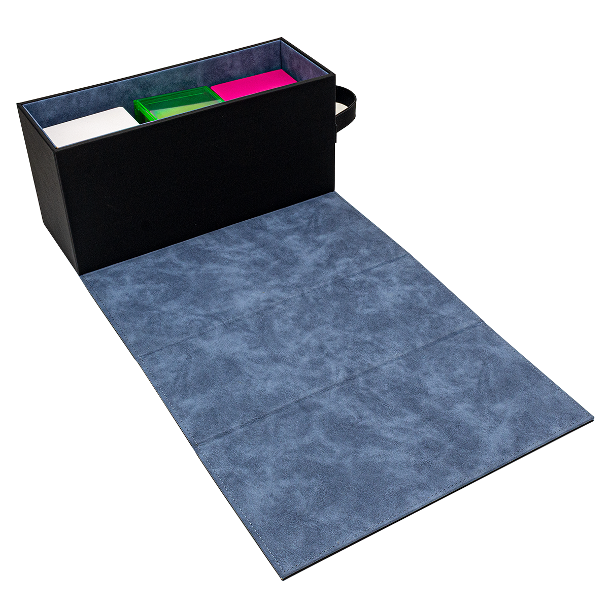 A black All-In-One Breaker Box and Mat Combo with a blue playmat. Brand: nan, Item: All-In-One Breaker Box and Mat Combo.