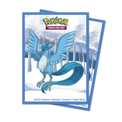 A blue and white Gallery Series Frosted Forest Standard DECK PROTECTOR® Sleeves (65ct) for Pokémon featuring Articuno. Brand: Ultra PRO, Item: Gallery Series Frosted Forest Standard DECK PROTECTOR® Sleeves (65ct) for Pokémon