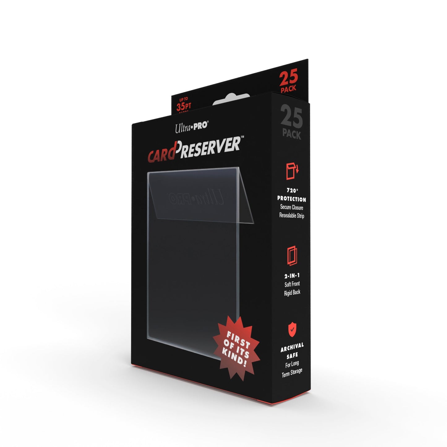 A black box of Ultra PRO CardPreserver Protective Holders, 25 pack.