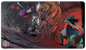 A dynamic illustration of the Critical Role Mighty Nein characters battling a large mechanical creature on a stone-paved, red-lit dungeon floor. Brand: Ultra PRO, Item: Critical Role The Mighty Nein Standard Gaming Playmat.