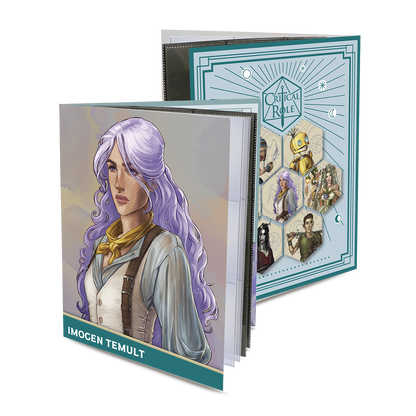 A teal and white Critical Role Bells Hells Imogen Temult RPG Folio with Stickers. Brand: Ultra PRO, Item: Critical Role Bells Hells Imogen Temult RPG Folio with Stickers.