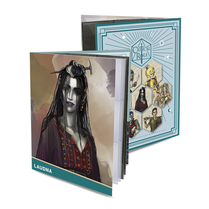 A teal and light blue Critical Role Bells Hells Laudna RPG Folio with character art. Brand: Ultra PRO, Item: Critical Role Bells Hells Laudna RPG Folio with Stickers.