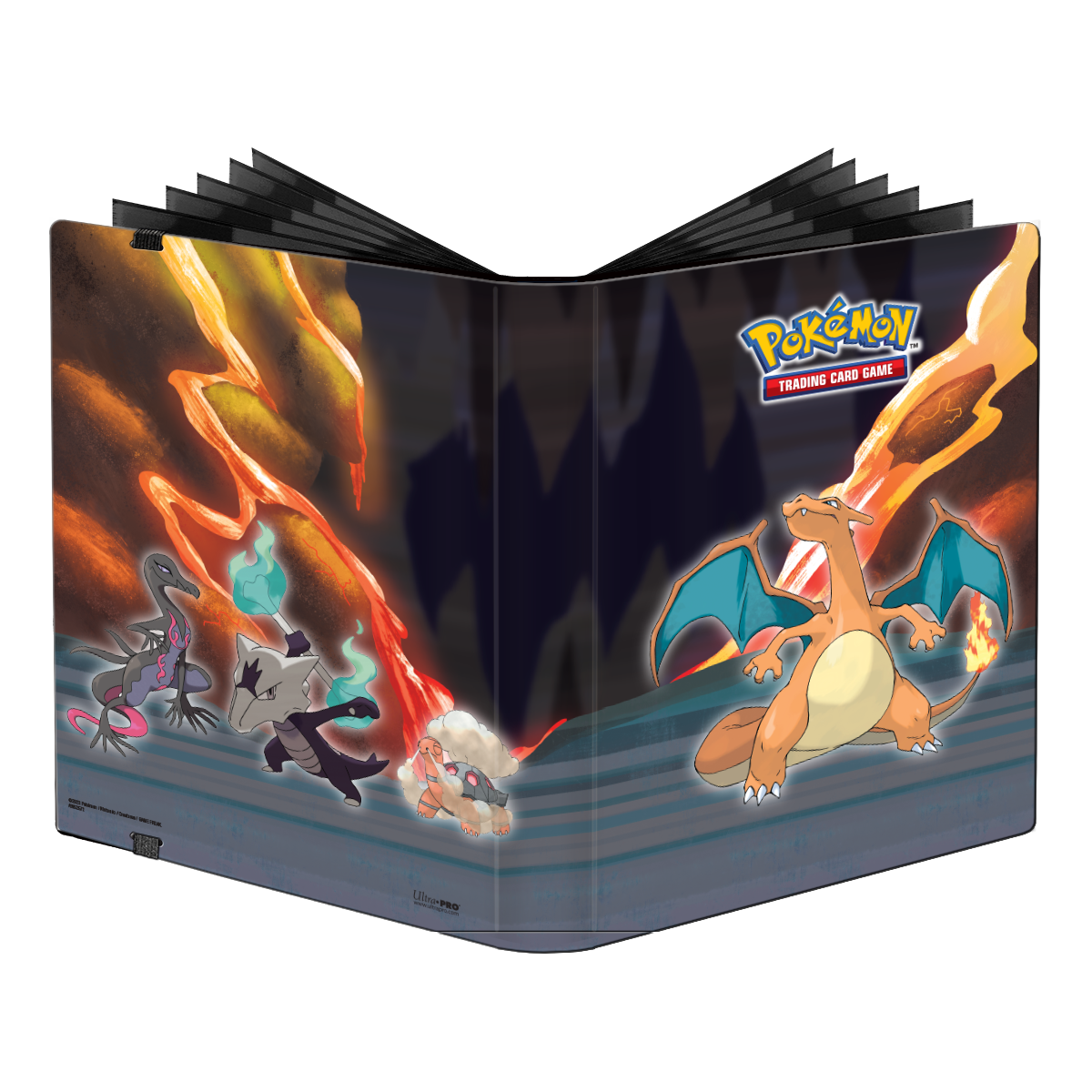 A black Gallery Series Scorching Summit 9-Pocket PRO-BINDER for Pokemon Trading Cards. Brand: Ultra PRO, Item: Gallery Series Scorching Summit 9-Pocket PRO-BINDER.