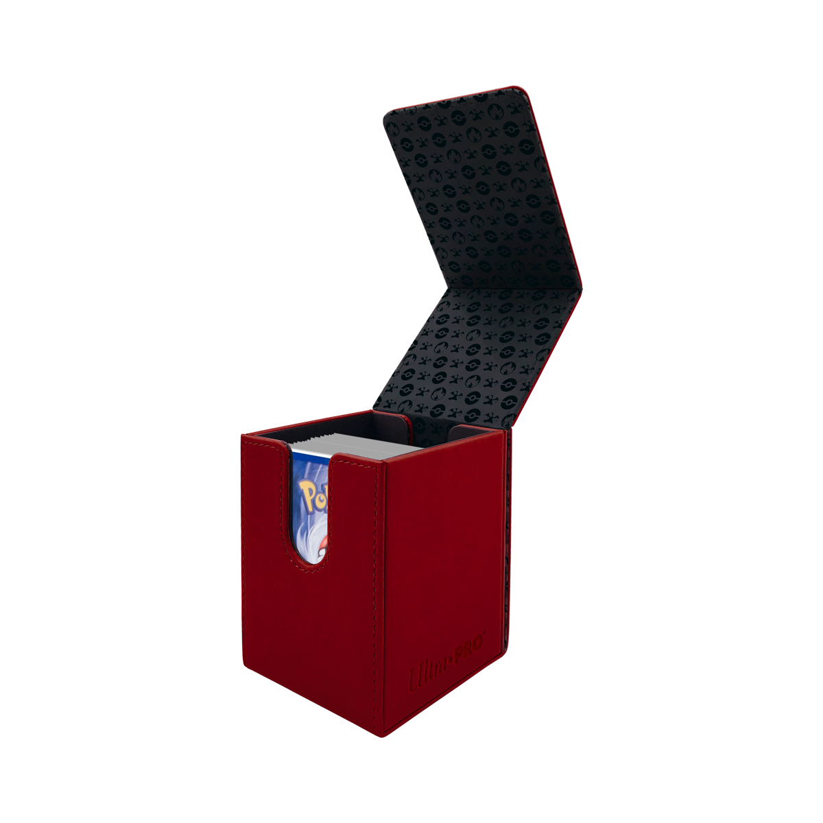 A red Elite Series Alcove Flip Deck Box for Pokemon. Brand: Ultra PRO, Item: Charizard Deck Box.