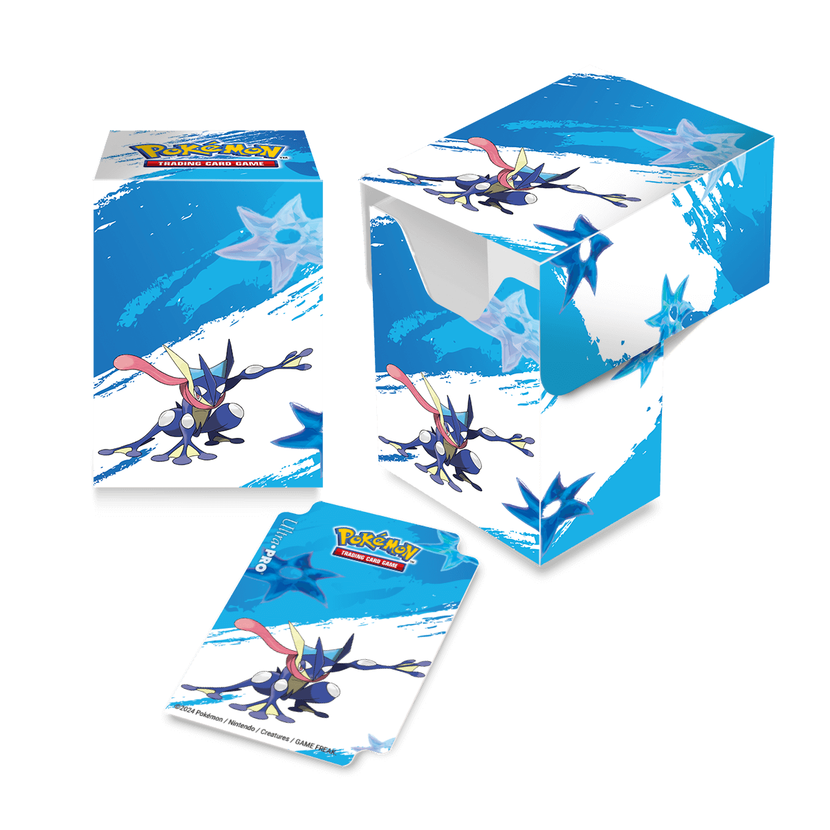 A blue and white Greninja Full-View DECK BOX for Pokémon Trading Card Game. Brand: Ultra PRO.