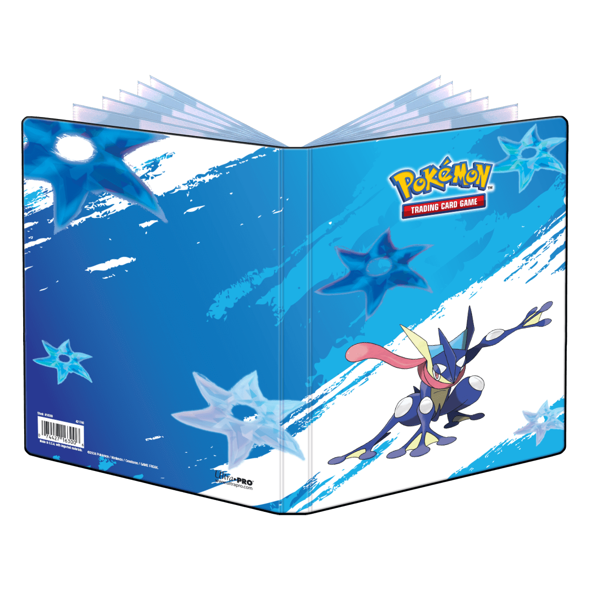 A blue Greninja 4-Pocket Portfolio for Pokemon Trading Card Game. Brand: Ultra PRO.