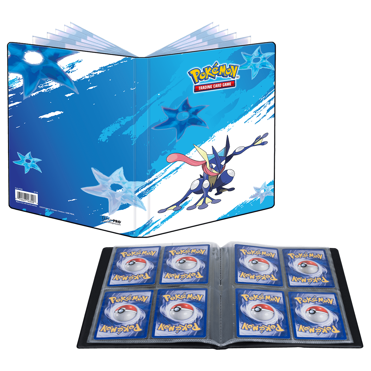 A blue Greninja 4-Pocket Portfolio for Pokémon Trading Cards. Brand: Ultra PRO, Item: Greninja 4-Pocket Portfolio.