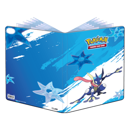 A blue Greninja 9-Pocket Portfolio for Pokémon Trading Card Game. Brand: Ultra-Pro.