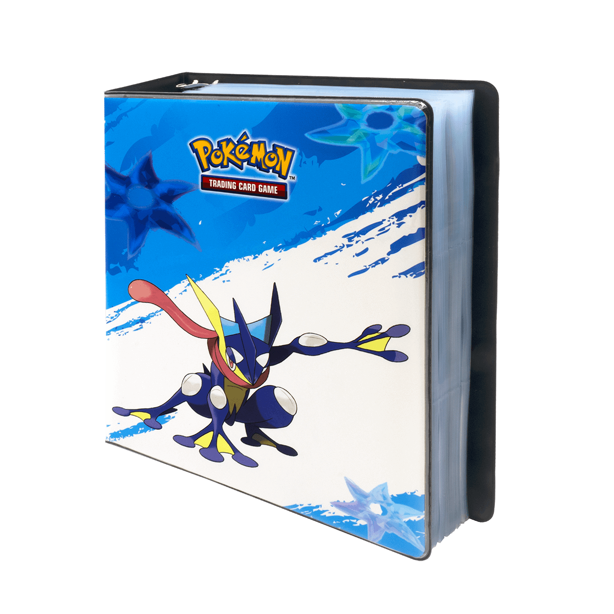A blue and white Greninja 2” Album for Pokémon Trading Card Game.