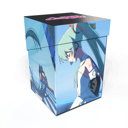 A blue and white Hatsune Miku MIKU EXPO 10th Anniversary 100+ DECK BOX®. Brand: Ultra PRO, Item: Hatsune Miku MIKU EXPO 10th Anniversary 100+ DECK BOX®.