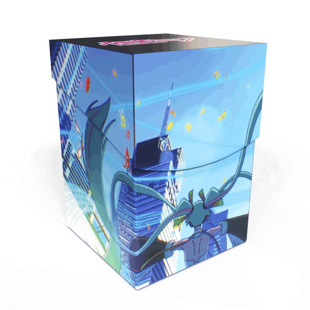 A blue and white Hatsune Miku MIKU EXPO 10th Anniversary 100+ DECK BOX®. Brand: Ultra PRO, Item: Hatsune Miku MIKU EXPO 10th Anniversary 100+ DECK BOX®