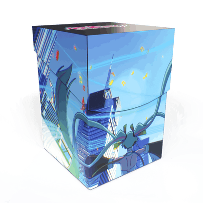 A blue and white Hatsune Miku MIKU EXPO 10th Anniversary 100+ DECK BOX®. Brand: Ultra PRO, Item: Hatsune Miku MIKU EXPO 10th Anniversary 100+ DECK BOX®