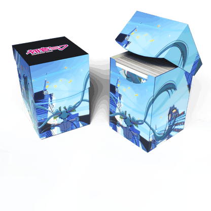 A blue and white Hatsune Miku MIKU EXPO 10th Anniversary 100+ DECK BOX®. Brand: Ultra PRO, Item: Hatsune Miku MIKU EXPO 10th Anniversary 100+ DECK BOX®.