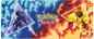 A blue and red Armarouge and Ceruledge 6ft table playmat. Brand: Ultra PRO, Item: Armarouge and Ceruledge 6ft Table Playmat for Pokémon