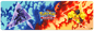 A blue and red flame-themed 8ft table playmat featuring Armarouge and Ceruledge from Pokémon. Brand: Ultra PRO, Item: Armarouge and Ceruledge 8ft Table Playmat for Pokémon.