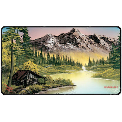 A Bob Ross Mountain Retreat Black Stitched Playmat. Brand: Ultra PRO, Item: Mountain Retreat.