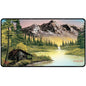 A Bob Ross Mountain Retreat Black Stitched Playmat. Brand: Ultra PRO, Item: Mountain Retreat.