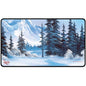 A Winter Paradise Black Stitched Playmat featuring a Bob Ross painting. Brand: Ultra PRO, Item: Bob Ross - Winter Paradise Black Stitched Playmat for Tabletop Gaming.