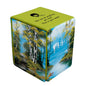A green and painted Bob Ross Lakeside Path ALCOVE Flip DECK BOX. Brand: Ultra PRO, Item: Bob Ross Lakeside Path ALCOVE Flip DECK BOX.