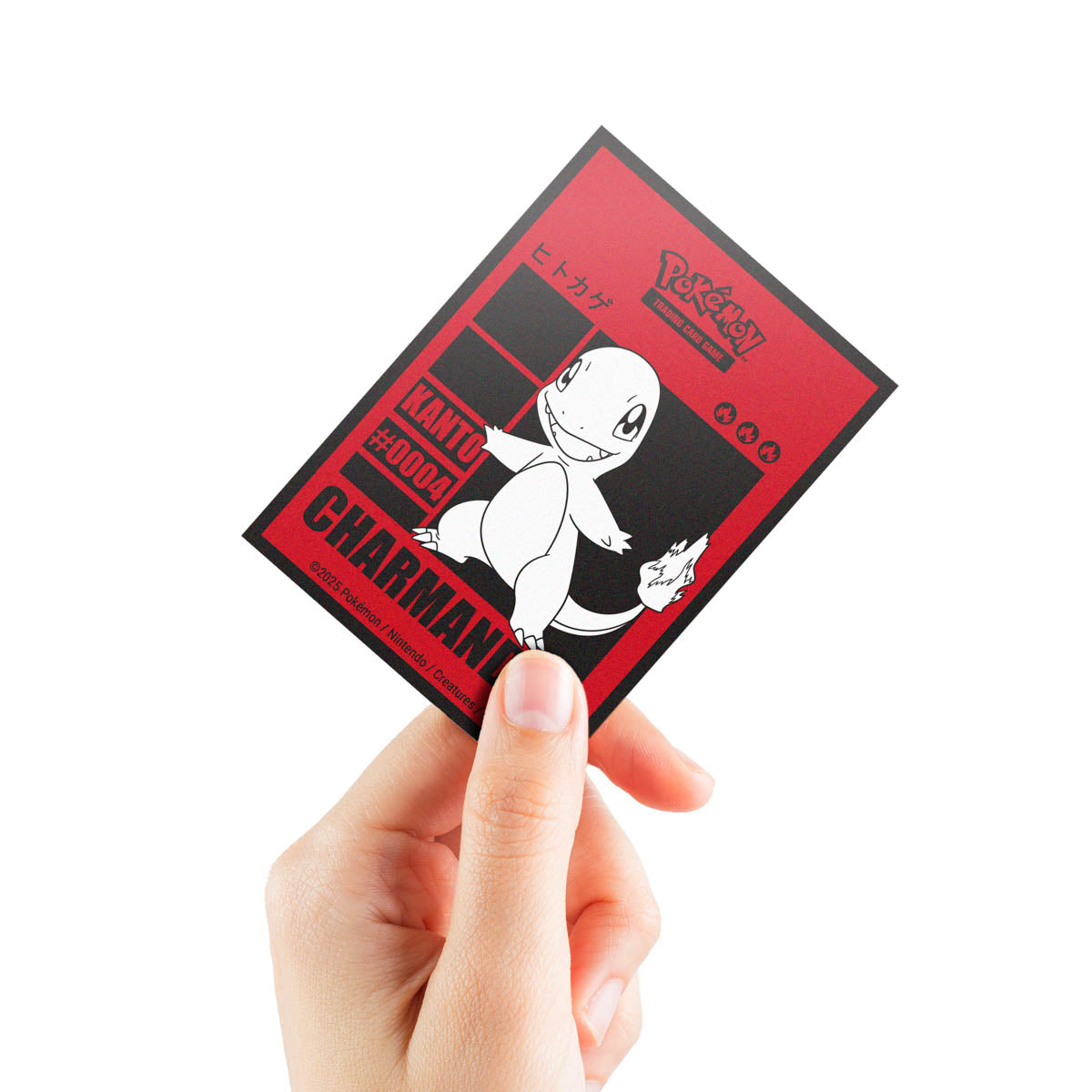 A red and black Charmander trading card. Brand: Pokémon, Item: Charmander 65ct DECK PROTECTOR® Sleeves for Pokémon