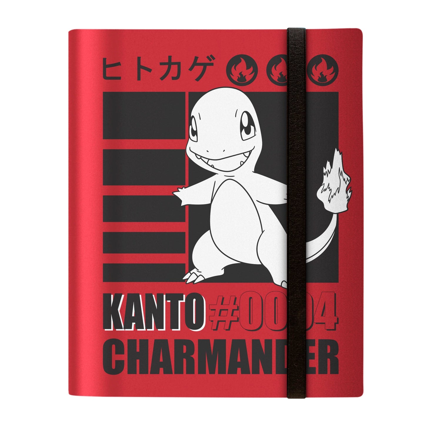 A red Ultra PRO Charmander 9-Pocket PRO-BINDER for Pokemon. Features Charmander artwork and Kanto #004.
