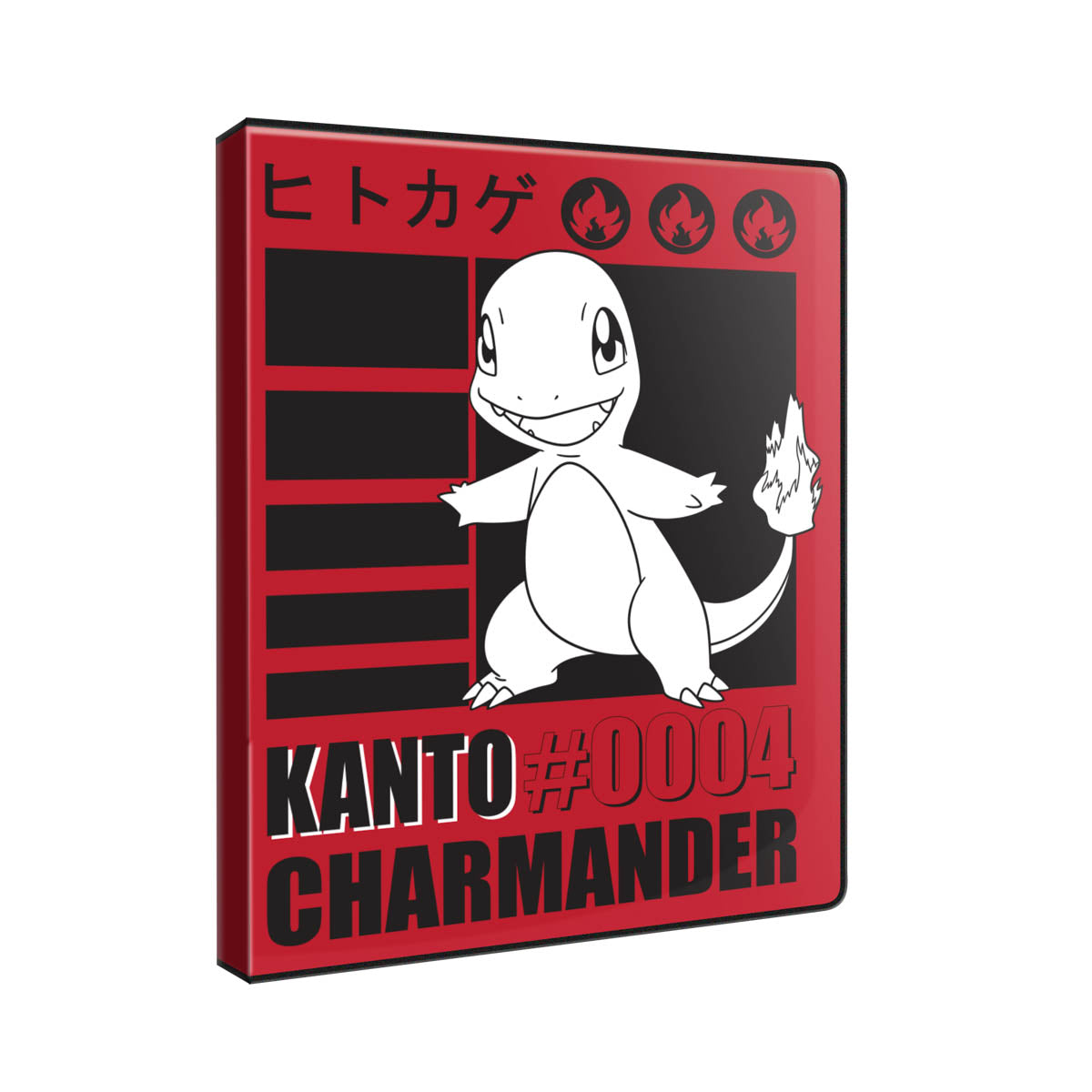 A red and black Charmander 9-Pocket Portfolio. Brand: Pokemon, Item: Charmander 9-Pocket Portfolio for Pokemon