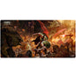 A rectangular playmat featuring artwork from DOOM: The Dark Ages - Onslaught. The mat depicts the Doom Slayer in green armor fighting a horde of demons amidst a fiery, hellish landscape. Brand: Ultra PRO, Item: DOOM: THE DARK AGES - ONSLAUGHT - Extended Playmat.