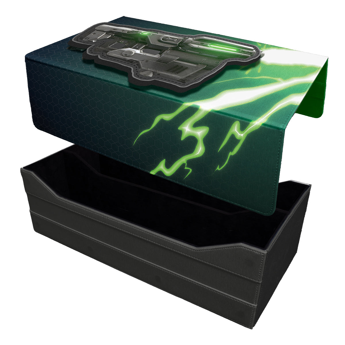 A black and green DOOM ETERNAL BFG Dropship Storage Box by Ultra PRO.