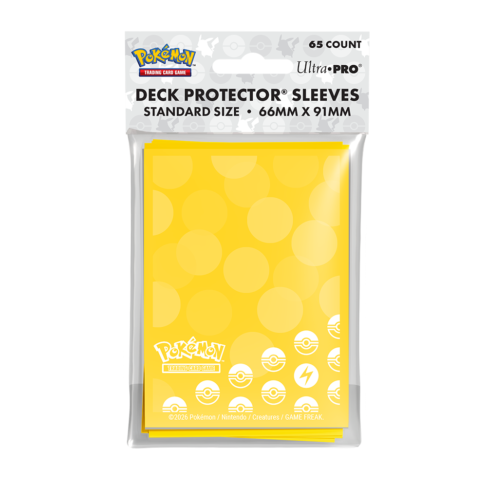 A yellow polka dot Pokémon Deck Protector Sleeves. Brand: Ultra PRO, Item: Energy - Lightning Type 65ct DECK PROTECTOR® Sleeves for Pokémon