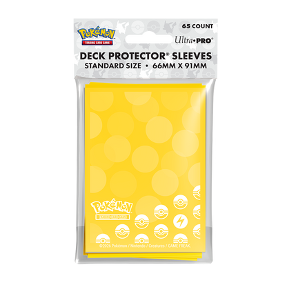 A yellow polka dot Pokémon Deck Protector Sleeves. Brand: Ultra PRO, Item: Energy - Lightning Type 65ct DECK PROTECTOR® Sleeves for Pokémon