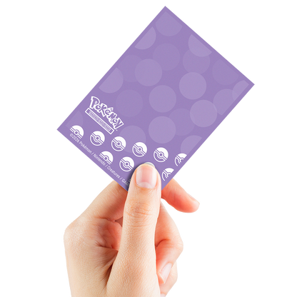 A purple Pokemon Trading Card Game deck protector sleeves with Poké Ball pattern. Brand: Pokemon, Item: Energy - Psychic Type 65ct DECK PROTECTOR® Sleeves for Pokémon.