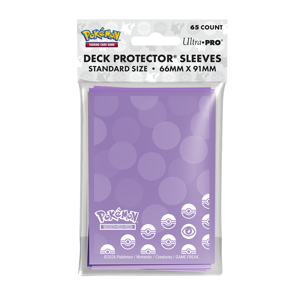 A purple polka dot pattern 65ct Deck Protector Sleeves for Pokemon. Brand: Ultra PRO, Item: Energy - Psychic Type 65ct DECK PROTECTOR® Sleeves for Pokémon