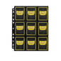 A black 18-pocket page protector for standard-sized trading cards. Brand: Dragon Shield, Item: 18 Pocket Pages - Regular - Standard Size.