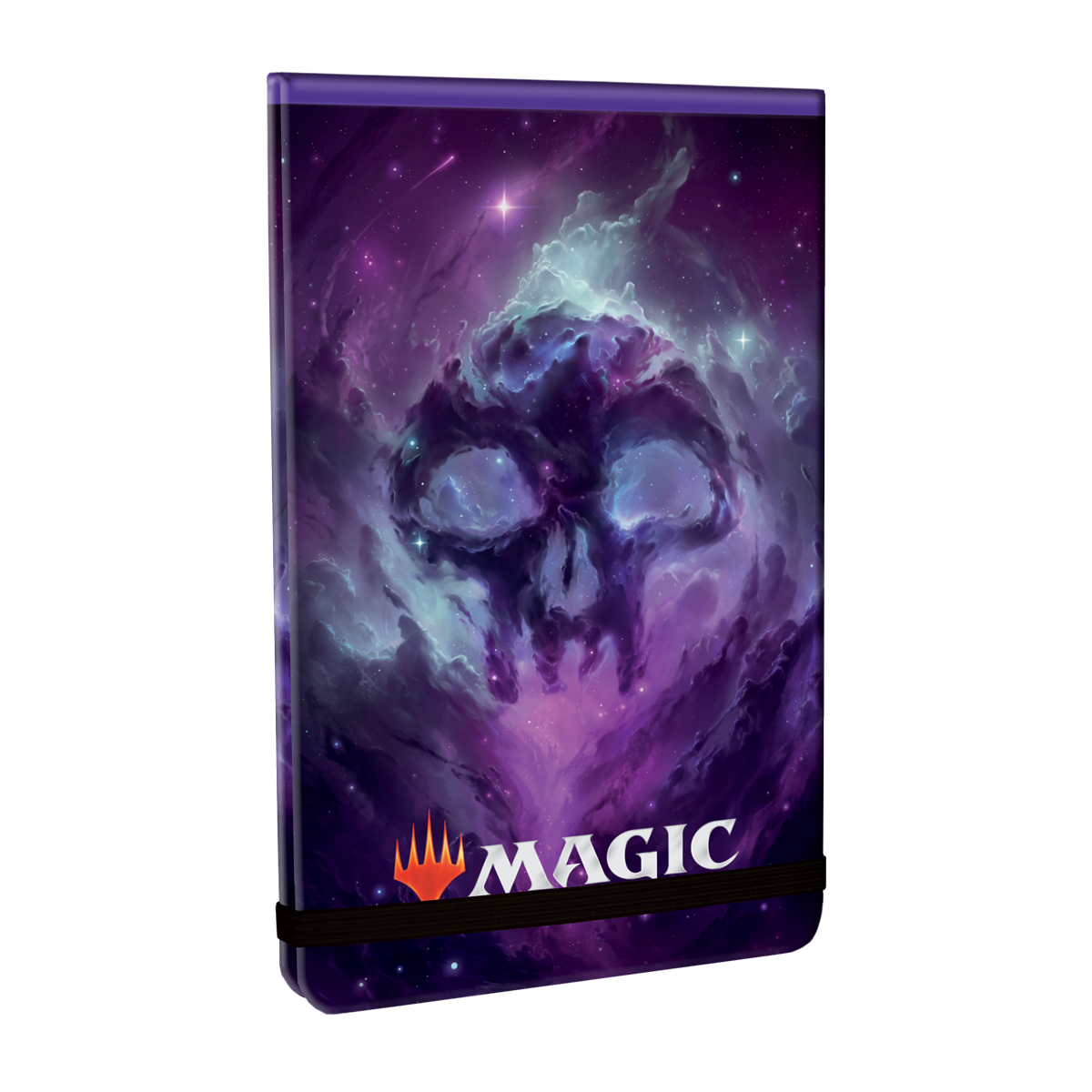 A purple and blue nebula deck box with a skull design. Brand: Ultra PRO, Item: Magic: The Gathering Celestial Swamp Life Pad.