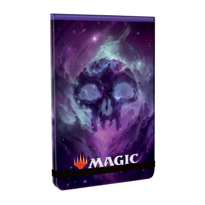 A purple and blue nebula deck box with a skull design. Brand: Ultra PRO, Item: Magic: The Gathering Celestial Swamp Life Pad.