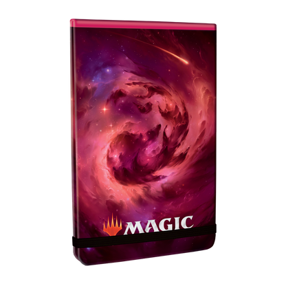 A purple and red galaxy-themed deck box. Brand: Magic: The Gathering, Item: Celestial Mountain Life Pad