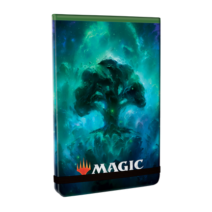 A green and blue nebula themed Magic: The Gathering Life Pad. Brand: Ultra PRO, Item: Celestial Forest Life Pad.