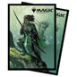 A green and black Magic: The Gathering deck protector sleeves featuring Vivien, Monster's Advocate from Ikoria: Lair of Behemoths. Brand: Ultra PRO, Item: Ikoria: Lair of Behemoths Vivien, Monster's Advocate Alt Art DECK PROTECTOR® Sleeves for Magic: The Gathering