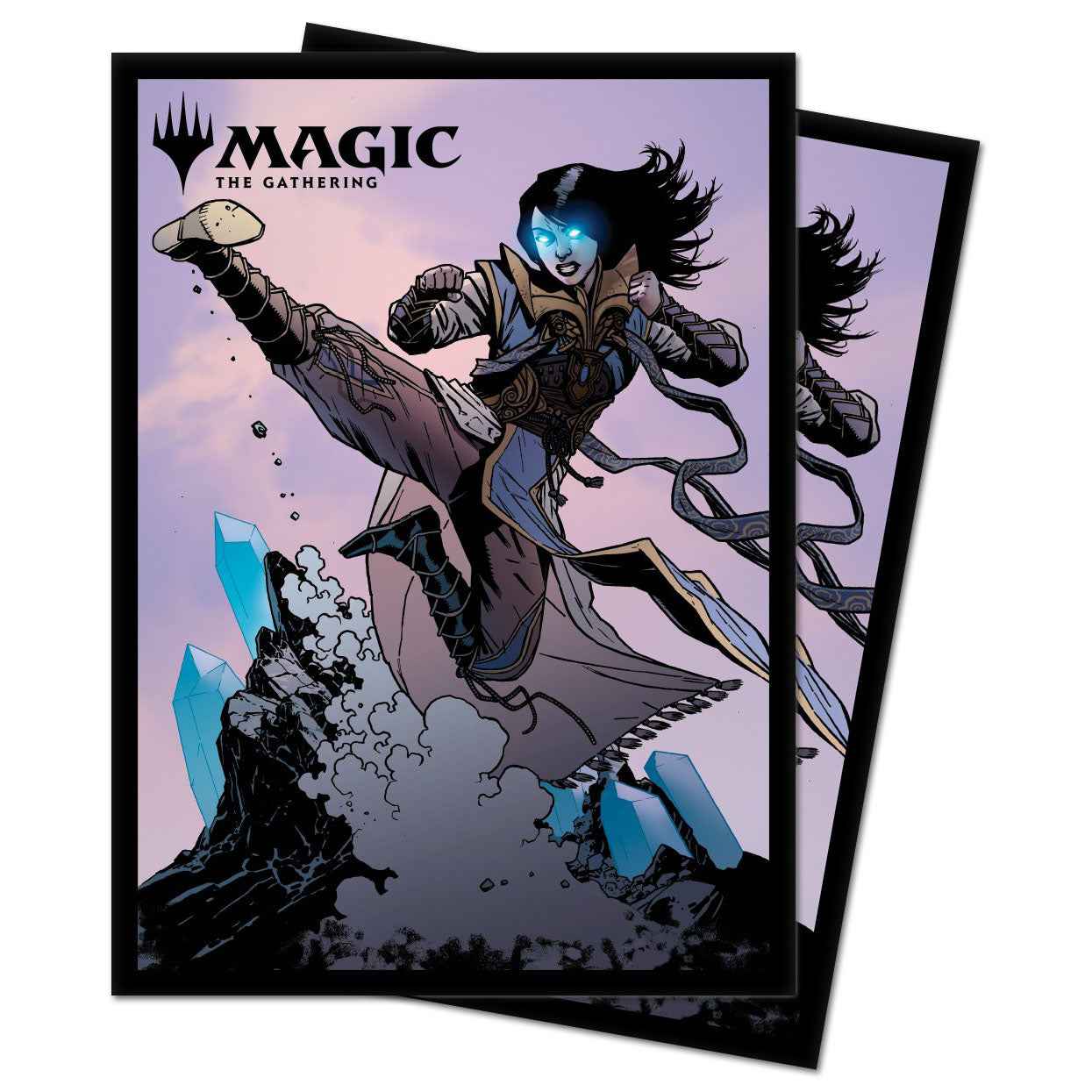 A black-bordered Magic: The Gathering deck protector sleeves featuring alternate art of Narset of the Ancient Way from Ikoria: Lair of Behemoths. Brand: Ultra PRO, Item: Ikoria: Lair of Behemoths Narset of the Ancient Way Alt Art DECK PROTECTOR® Sleeves for Magic: The Gathering