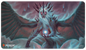 A fantasy dragon creature with white hair and red eyes, holding a glowing orb, on a Magic: The Gathering playmat. Brand: Ultra PRO, Item: Ikoria: Lair of Behemoths Illuna, Apex of Wishes Standard Gaming Playmat.